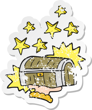 Bir insan tarafından çizilmiş bir karikatür hazine sandığının gerilimli yapıştırması.