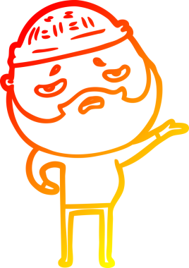 İnsan tarafından çizilmiş sakallı, endişeli bir çizgi film karakteri.