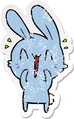 Bir insan tarafından çizilmiş şirin bir tavşanın sıkıntılı çıkartması.