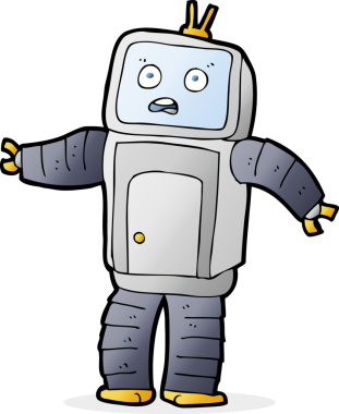 Bir insan tarafından çizilmiş komik robot.