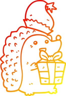 Bir insan tarafından çizilmiş Noel şapkası giyen bir kirpinin sıcak çizgi çizimi