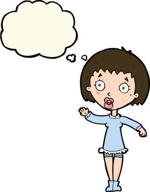 Bir insan tarafından çizilmiş düşünce balonlu bir kadın.