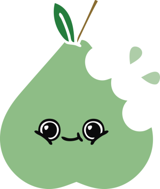 Bir insan tarafından çizilmiş bir armutun düz renkli retro karikatürü