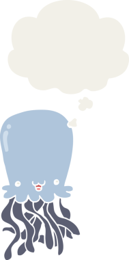 Düşünce baloncuğu olan ahtapot çizgi filmi insan tarafından çizilmiş.