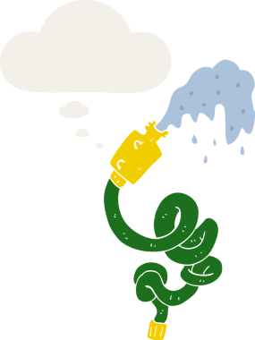 Düşünce baloncuklu karikatür hortumu insan tarafından çizilmiş.