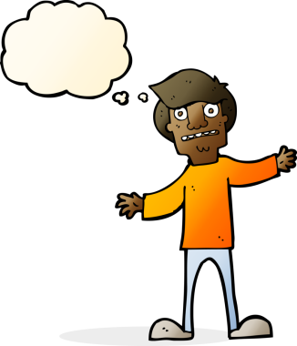 Bir insan tarafından çizilen düşünce baloncuğuyla adamı şaşırtan çizgi film.