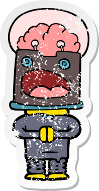 Bir insan tarafından çizilmiş karikatür robotunun sıkıntılı çıkartması.