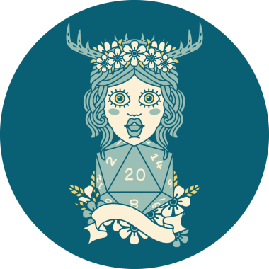 Retro Dövme Tarzı İnsan Druid Bir insan tarafından çizilmiş doğal yirmi zar ile