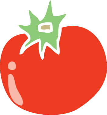 Bir insan tarafından çizilmiş düz renkli çizgi film domatesi