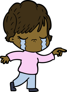 Bir insan tarafından çizilmiş ağlayan çizgi film kadını.