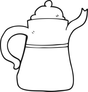 Bir insan tarafından çizilmiş siyah beyaz kahve demliği.