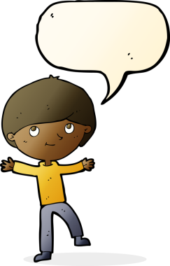 Bir insan tarafından çizilmiş konuşma balonu olan heyecanlı bir çocuk.