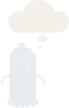 Düşünce baloncuğu olan bir insan tarafından çizilmiş bir çizgi film hayaleti.