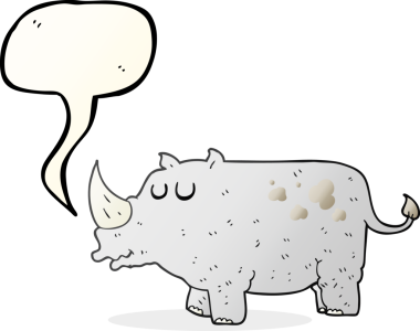 Bir insan tarafından çizilmiş serbest konuşma balonu çizgi filmi gergedanı.