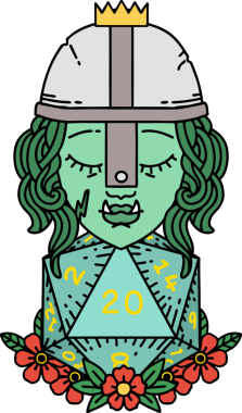 Retro Dövme Biçimli Ork Savaşçısı Karakteri Bir insan tarafından çizilmiş doğal yirmi zar atışıyla