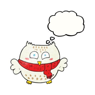 Bir insan tarafından çizilmiş serbest çizim düşünce balonu desenli karikatür baykuşu