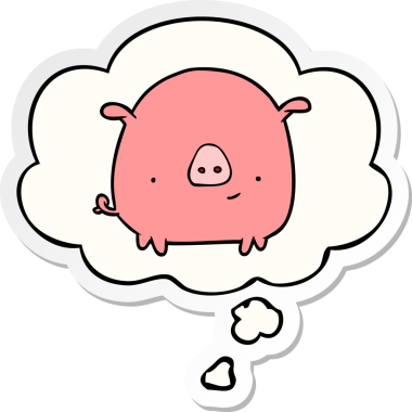 Düşünce baloncuklu çizgi film domuzu insan tarafından çizilmiş bir çıkartma.