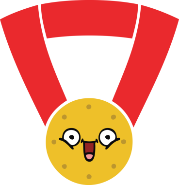 Bir insan tarafından çizilmiş altın madalyanın düz renkli retro karikatürü