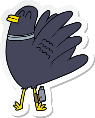 Bir insan tarafından çizilmiş çizgi film kuşunun çıkartması.