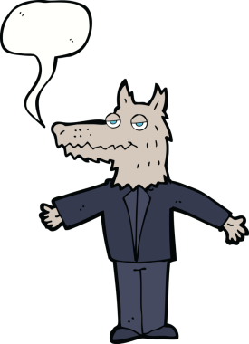 Bir insan tarafından çizilmiş konuşma balonlu bir kurt.