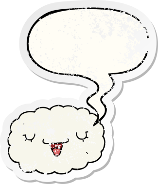 Konuşma baloncuğu olan karikatür bulutu bir insan tarafından çizilmiş sıkıntılı eski bir çıkartma