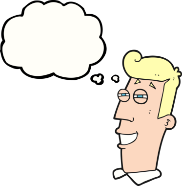 Bir insan tarafından çizilmiş serbest çizilmiş düşünce balonu çizgi filmi sırıtan adam.