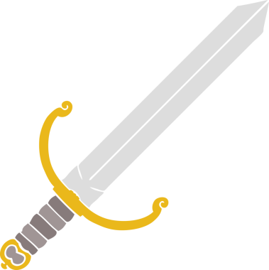 Bir insan tarafından çizilmiş düz renkli çizgi film kılıcı.