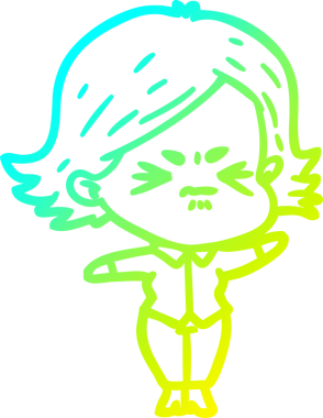 Bir insan tarafından çizilmiş kızgın bir kızın soğuk çizgi çizimi.