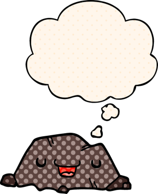 Çizgi roman tarzında bir insan tarafından çizilmiş düşünce baloncuklu çizgi film rock 'ı.