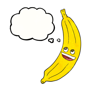 Bir insan tarafından çizilmiş serbest çizim düşünce baloncuğu desenli karikatür muz