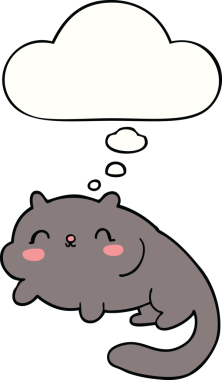 Bir insan tarafından çizilmiş düşünce kabarcığı olan çizgi film kedisi.