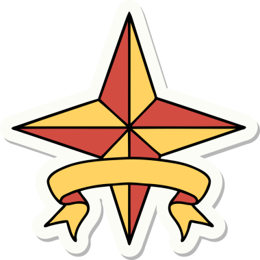 Bir insan tarafından çizilmiş bir yıldızın pankartına sahip dövme stili.