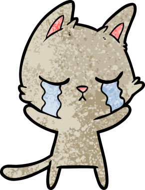 Bir insan tarafından çizilmiş ağlayan çizgi film kedisi.