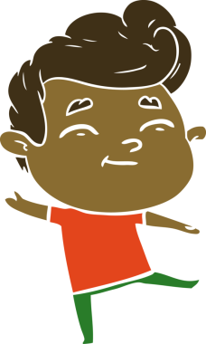 Bir insan tarafından çizilmiş mutlu düz renkli karikatür adam.