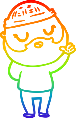 Gökkuşağı gradyan çizimi. Bir insan tarafından çizilmiş sakallı sevimli bir karikatür adam.