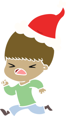 Bir insan tarafından çizilmiş Noel Baba şapkası giyen stresli bir adamın el çizimi düz renk çizimi.