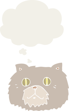 insan tarafından çizilmiş düşünce baloncuklu çizgi film kedisi yüzü