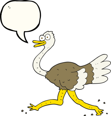 Bir insan tarafından çizilmiş serbest konuşma balonu deve kuşu karikatürü.