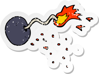 Bir insan tarafından çizilmiş karikatür yuvarlak bombasının gerilimli yapıştırması.