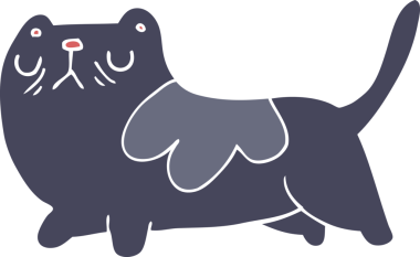 Bir insan tarafından çizilmiş düz renkli çizgi film kedisi