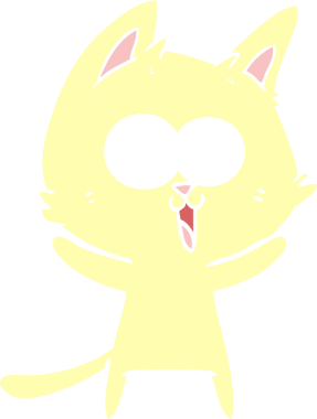 Bir insan tarafından çizilmiş komik düz renkli çizgi film kedisi.