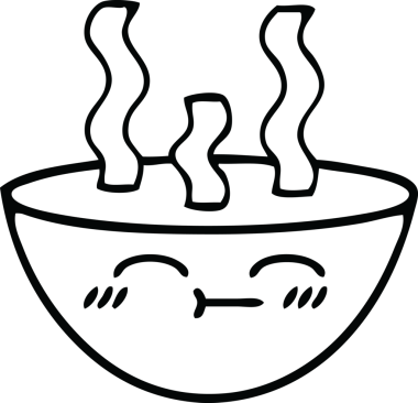 Bir insan tarafından çizilmiş sıcak çorba tabağının çizgi çizimi.