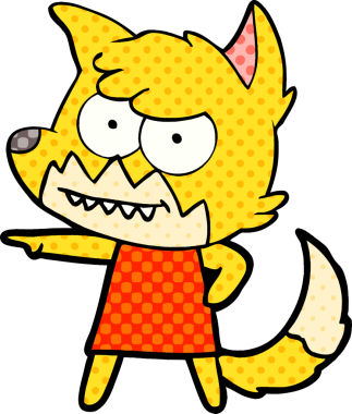 Bir insan tarafından çizilmiş sırıtan tilki çizgi filmi.