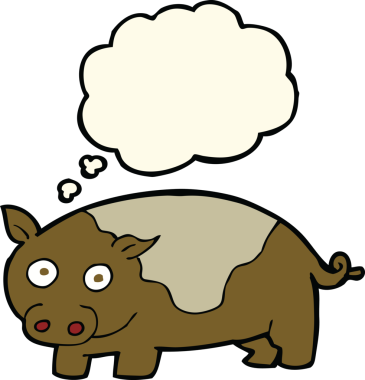 Bir insan tarafından çizilmiş düşünce balonlu çizgi film domuzu.