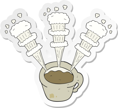 Bir insan tarafından çizilmiş sıcak kahve fincanının çıkartması.