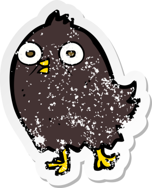 Bir insan tarafından çizilmiş komik bir karikatür kuşunun gerilmiş çıkartması.