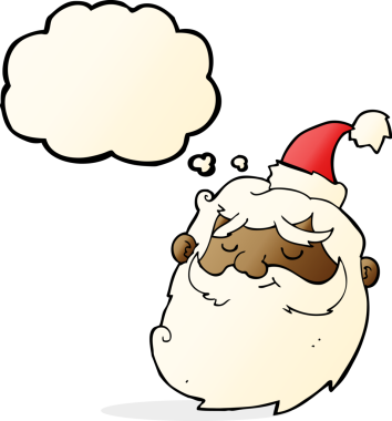 Bir insan tarafından çizilmiş düşünce baloncuğuyla Noel Baba yüzü.