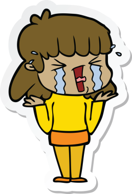 Bir insan tarafından çizilmiş gözyaşları içindeki bir karikatür kadının çıkartması.