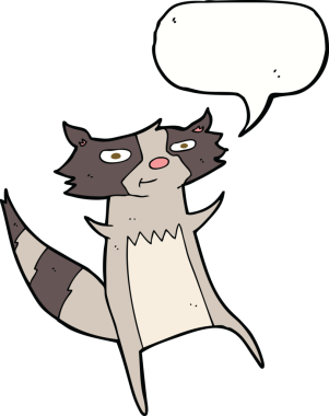 Bir insan tarafından çizilmiş, konuşma balonlu bir rakun.