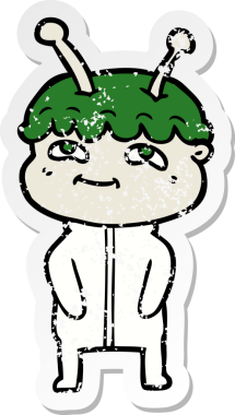 Bir insan tarafından çizilmiş dost canlısı bir uzay adamının sıkıntılı çıkartması.